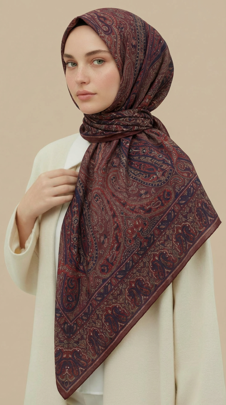 ETNİK DESEN 120 CM COTTON ŞAL EŞARP - BORDO 