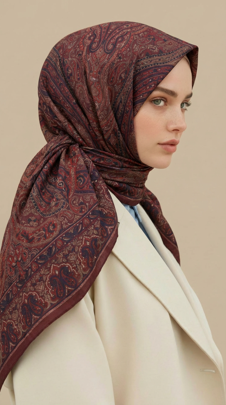 ETNİK DESEN 120 CM COTTON ŞAL EŞARP - BORDO 