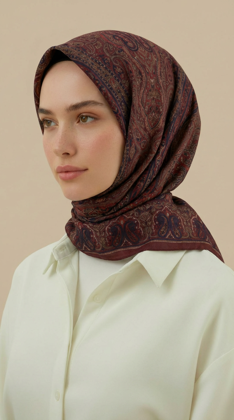 ETNİK DESEN 120 CM COTTON ŞAL EŞARP - BORDO 