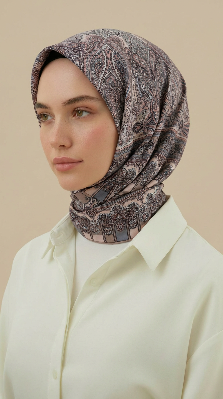 ETNİK DESEN 120 CM COTTON ŞAL EŞARP - KREM TOZ PEMBE