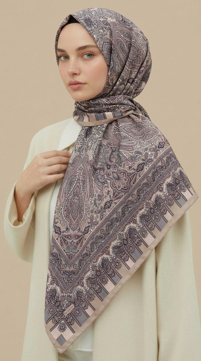 ETNİK DESEN 120 CM COTTON ŞAL EŞARP - KREM TOZ PEMBE