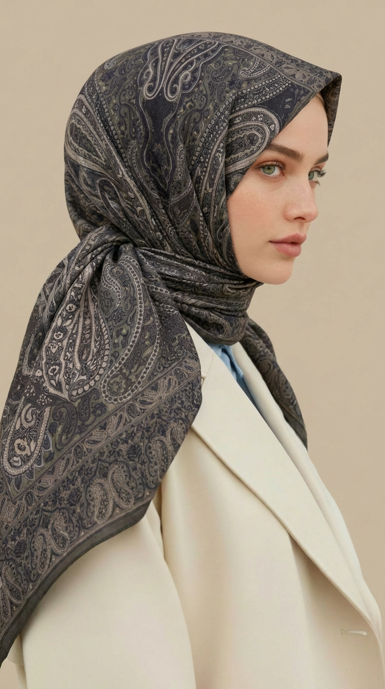 ETNİK DESEN 120 CM COTTON ŞAL EŞARP - HAKİ