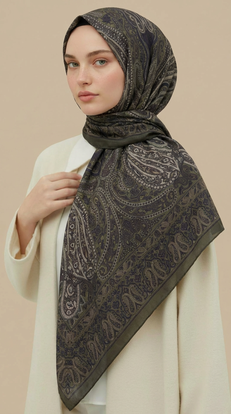ETNİK DESEN 120 CM COTTON ŞAL EŞARP - HAKİ