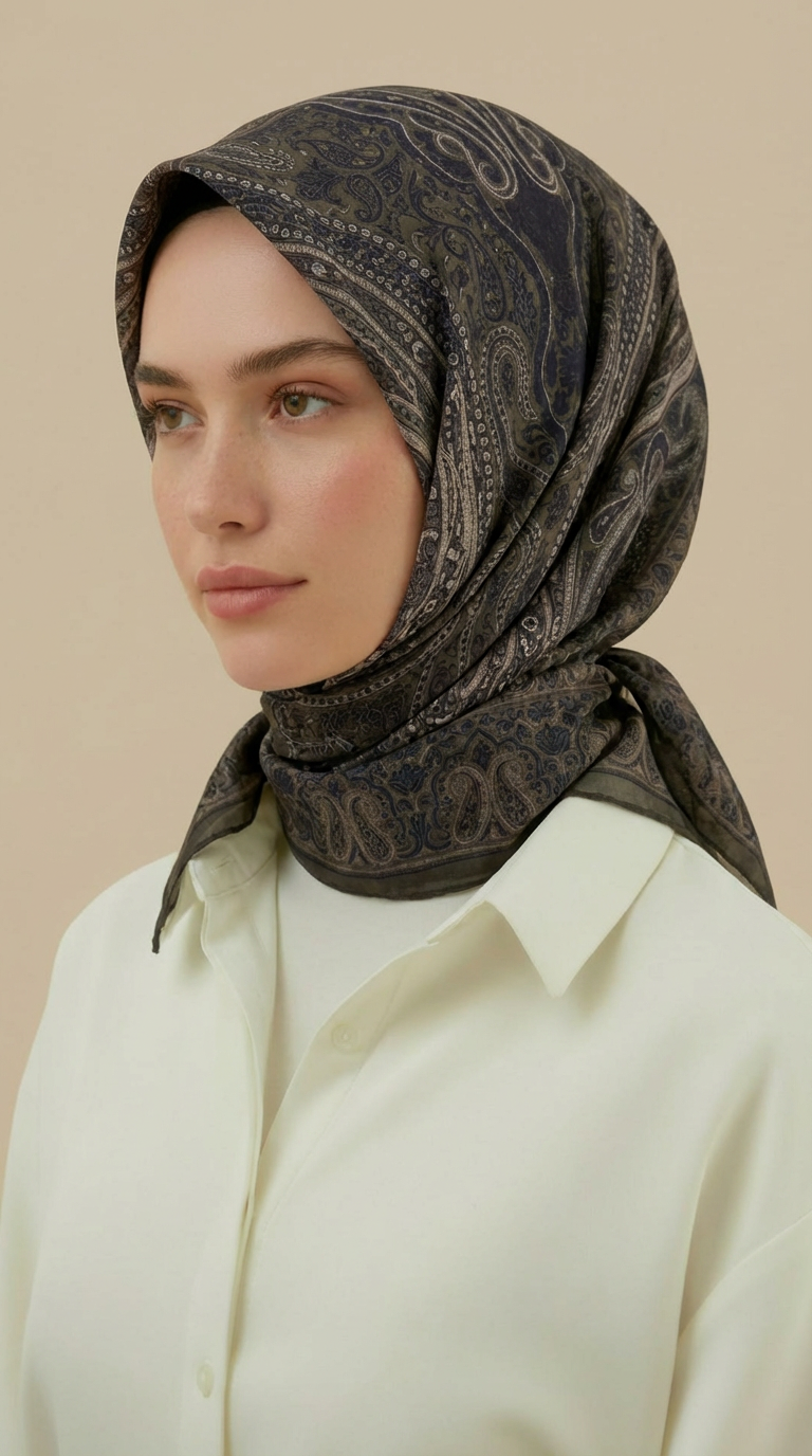 ETNİK DESEN 120 CM COTTON ŞAL EŞARP - HAKİ
