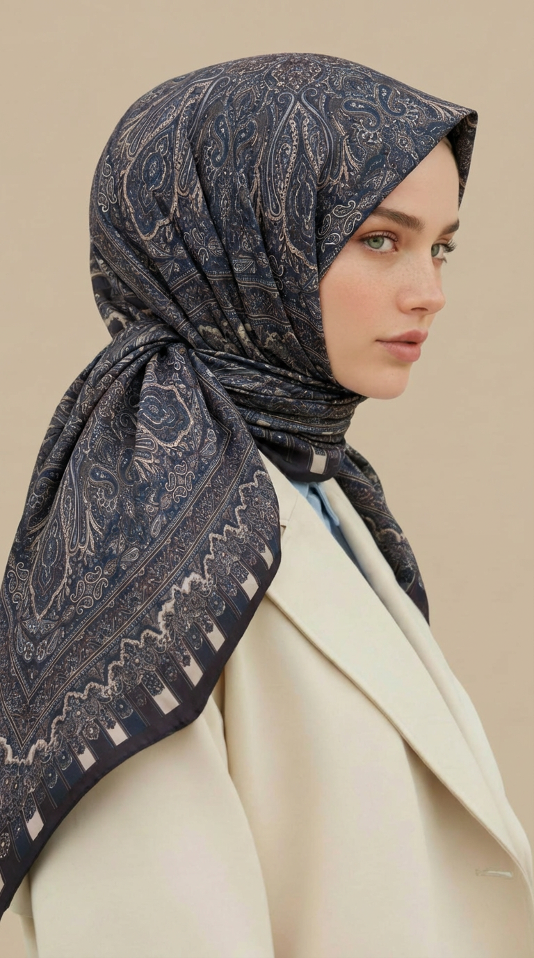ETNİK DESEN 120 CM COTTON ŞAL EŞARP - LACİVERT