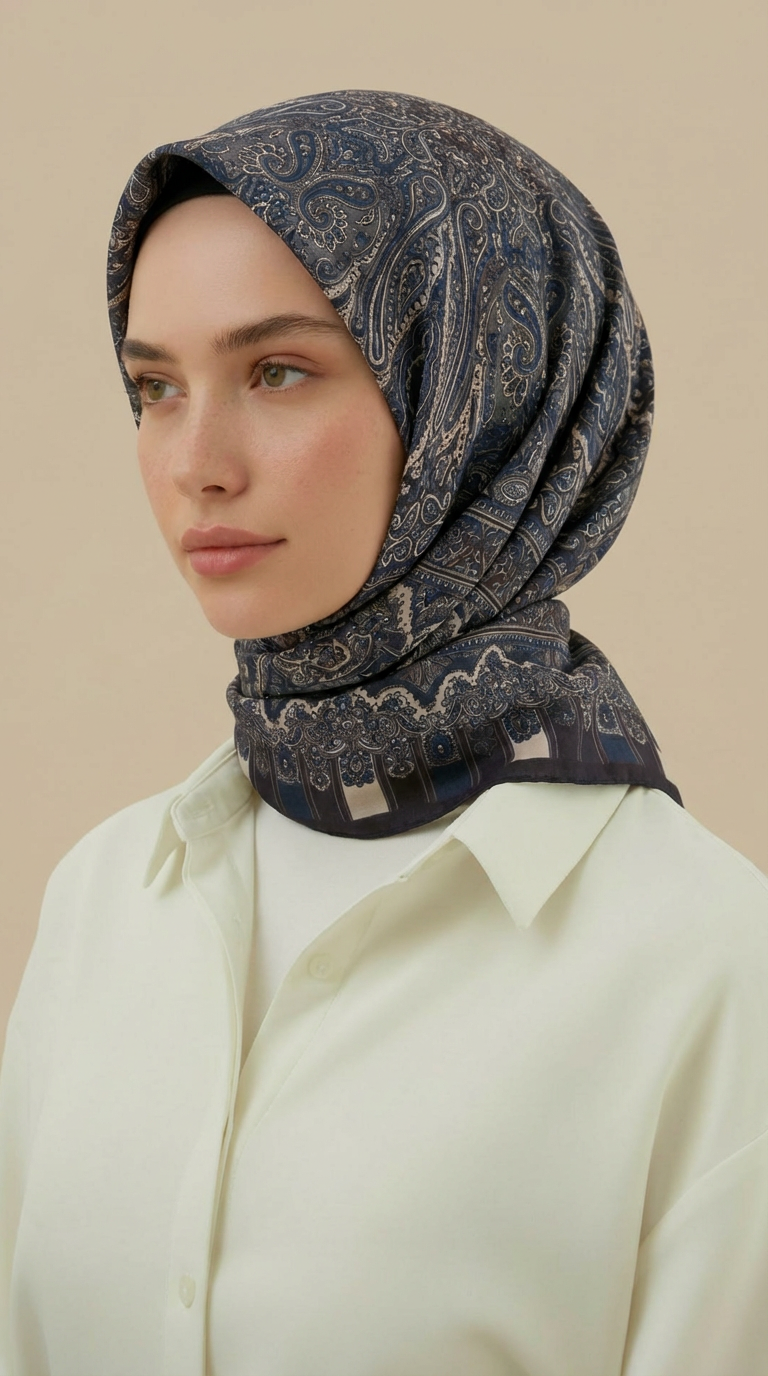 ETNİK DESEN 120 CM COTTON ŞAL EŞARP - LACİVERT