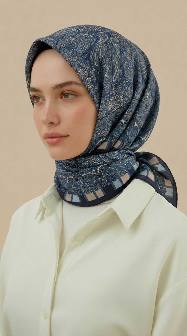 ETNİK DESEN 120 CM COTTON ŞAL EŞARP -MAVİ 