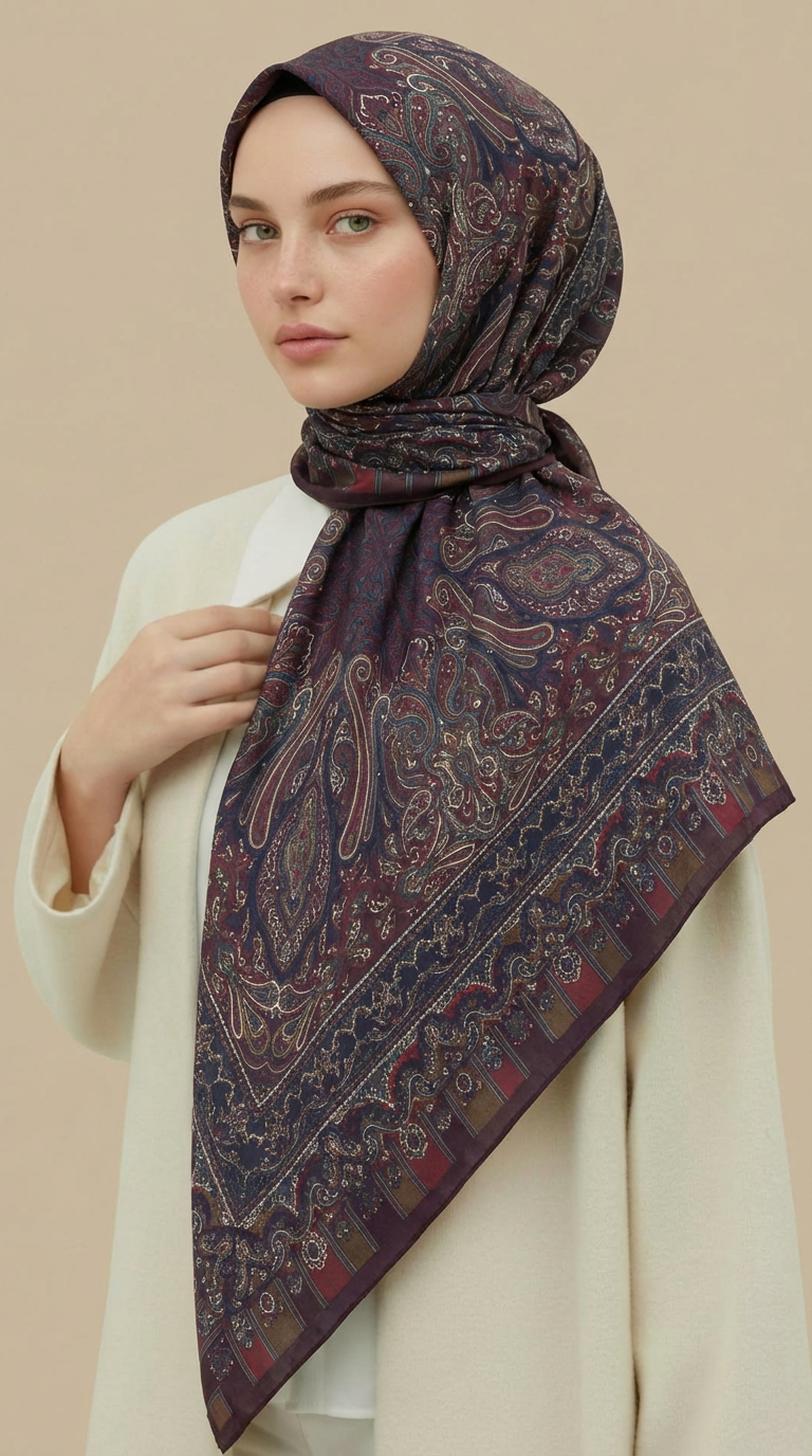 ETNİK DESEN 120 CM COTTON ŞAL EŞARP - MÜRDÜM  / KIRMIZI