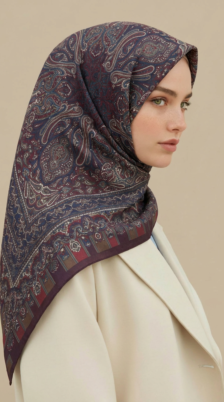 ETNİK DESEN 120 CM COTTON ŞAL EŞARP - MÜRDÜM  / KIRMIZI