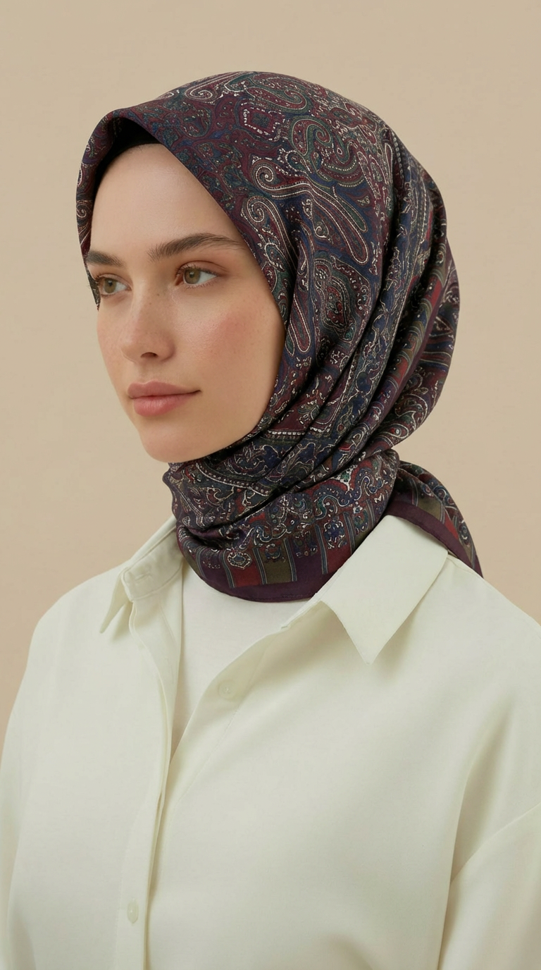 ETNİK DESEN 120 CM COTTON ŞAL EŞARP - MÜRDÜM  / KIRMIZI