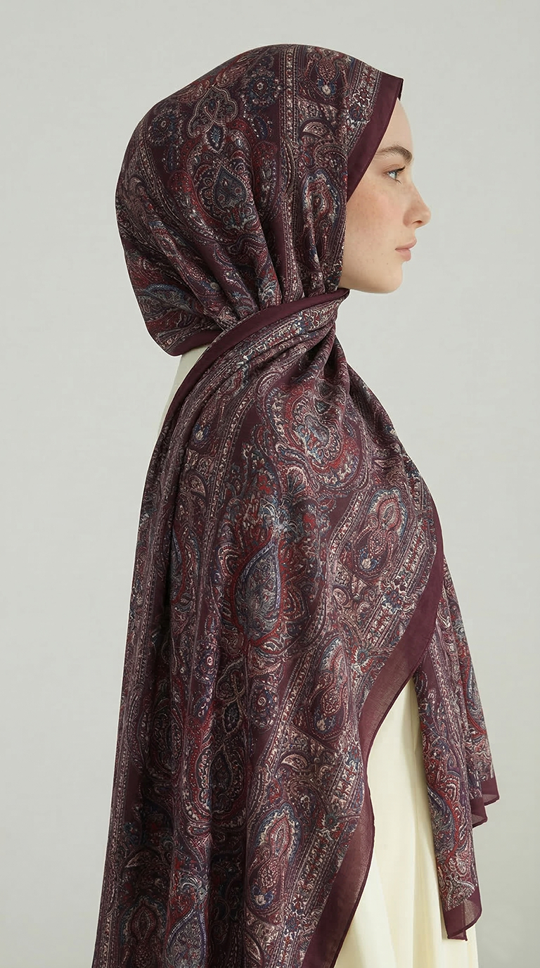 ETNİK DESEN COTTON ŞAL - BORDO