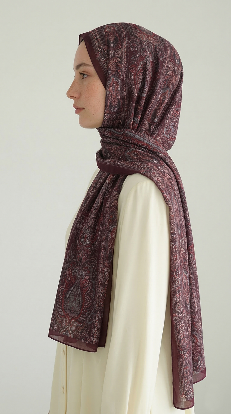 ETNİK DESEN COTTON ŞAL - BORDO