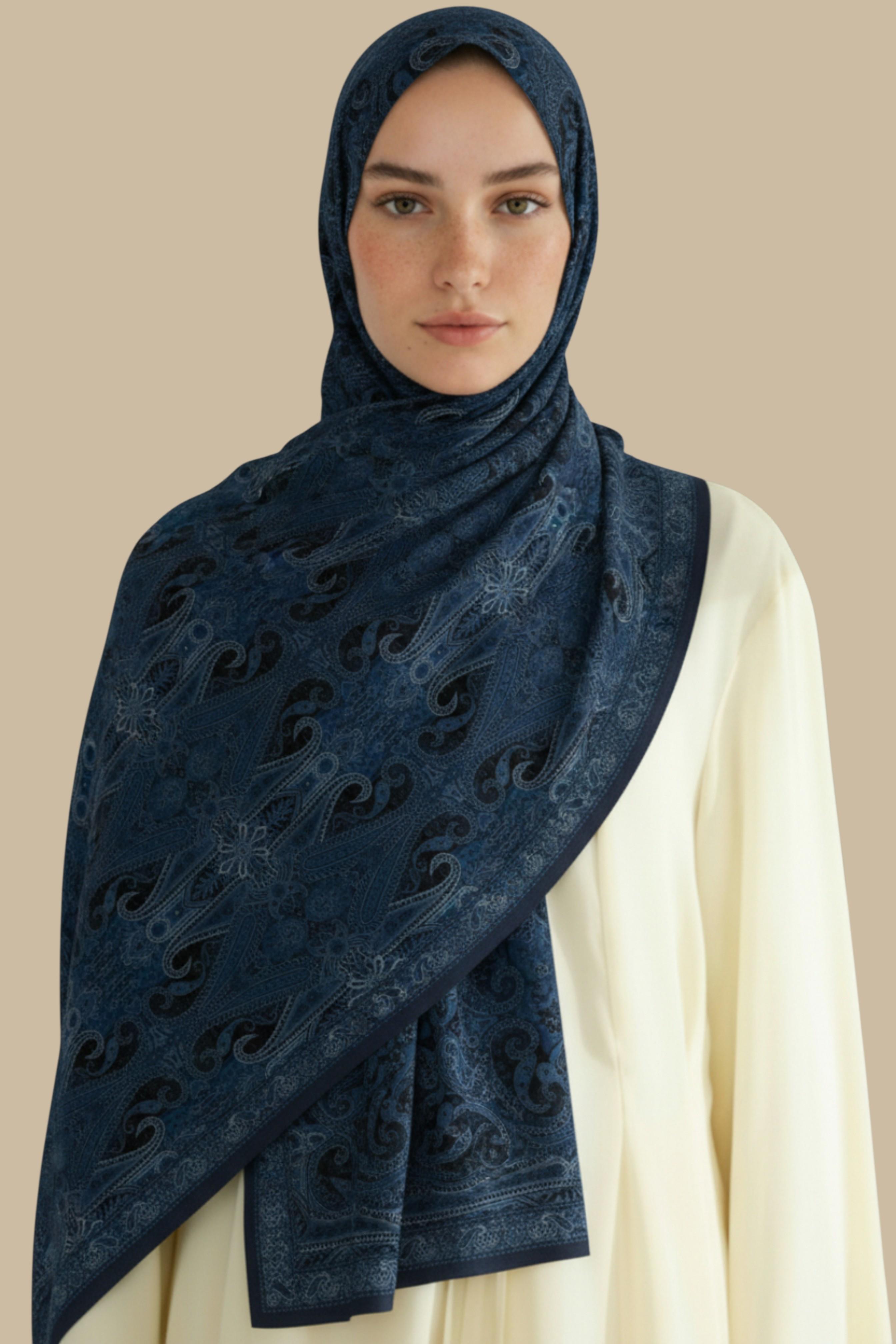 ETNİK DESEN COTTON ŞAL -LACİVERT 