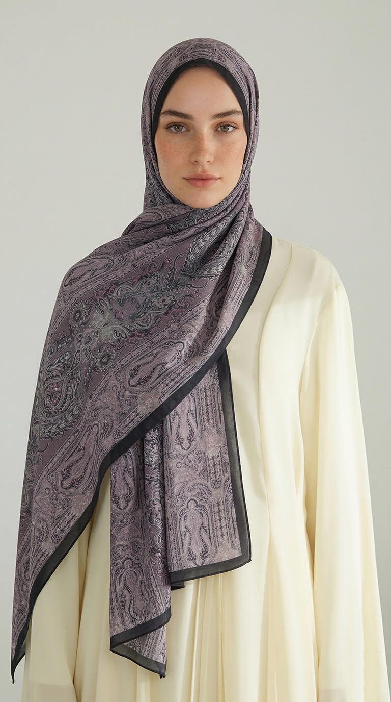 ETNİK DESEN COTTON ŞAL - SİYAH / LİLA
