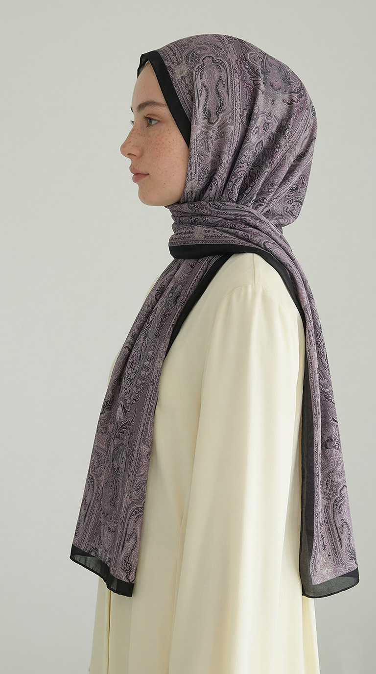 ETNİK DESEN COTTON ŞAL - SİYAH / LİLA