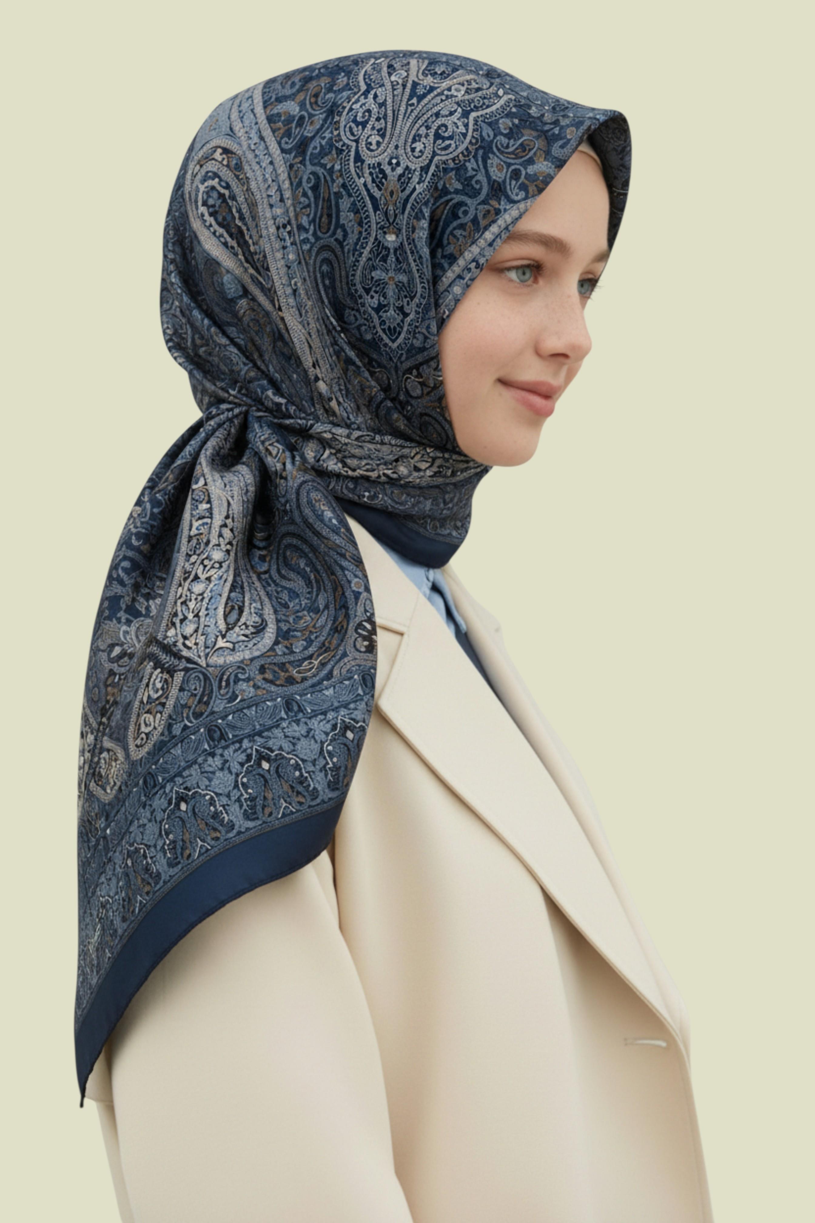 ETNİK DESEN  120 CM COTTON EŞARP - LACİVERT 