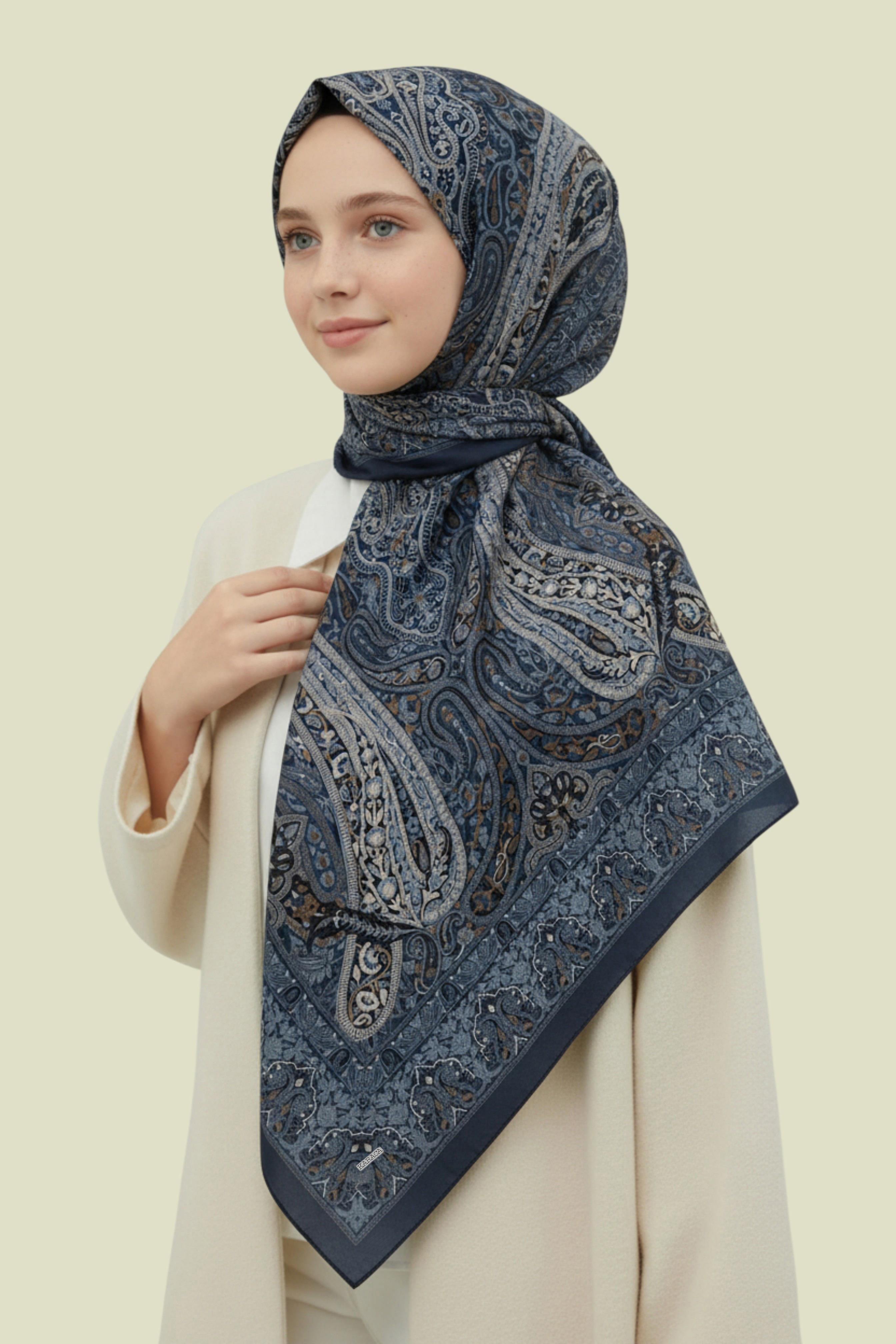 ETNİK DESEN  120 CM COTTON EŞARP - LACİVERT 