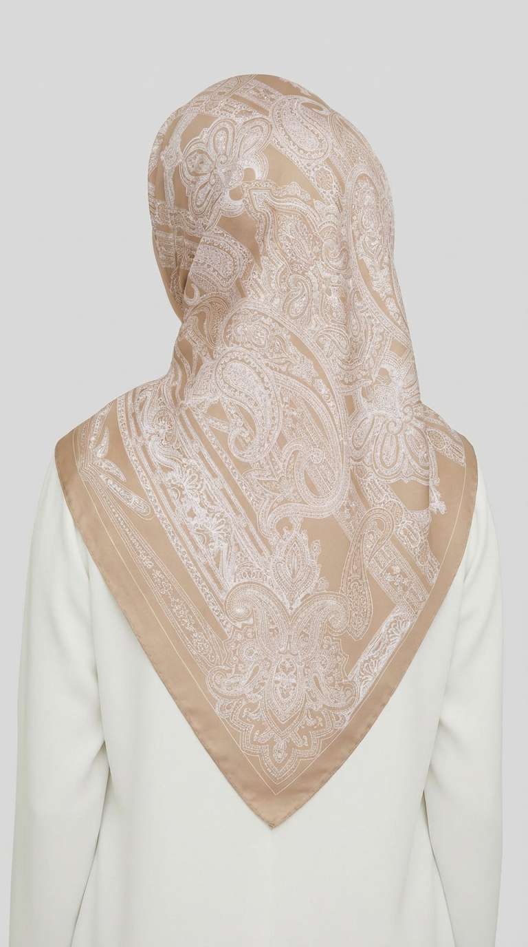 ETNİK DESEN TWİL POLYESTER EŞARP - BEJ