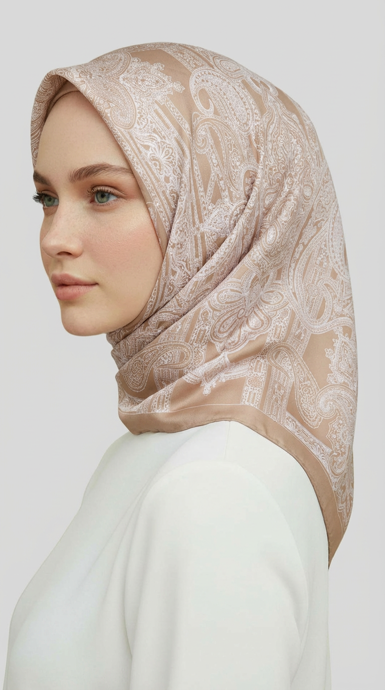 ETNİK DESEN TWİL POLYESTER EŞARP - BEJ