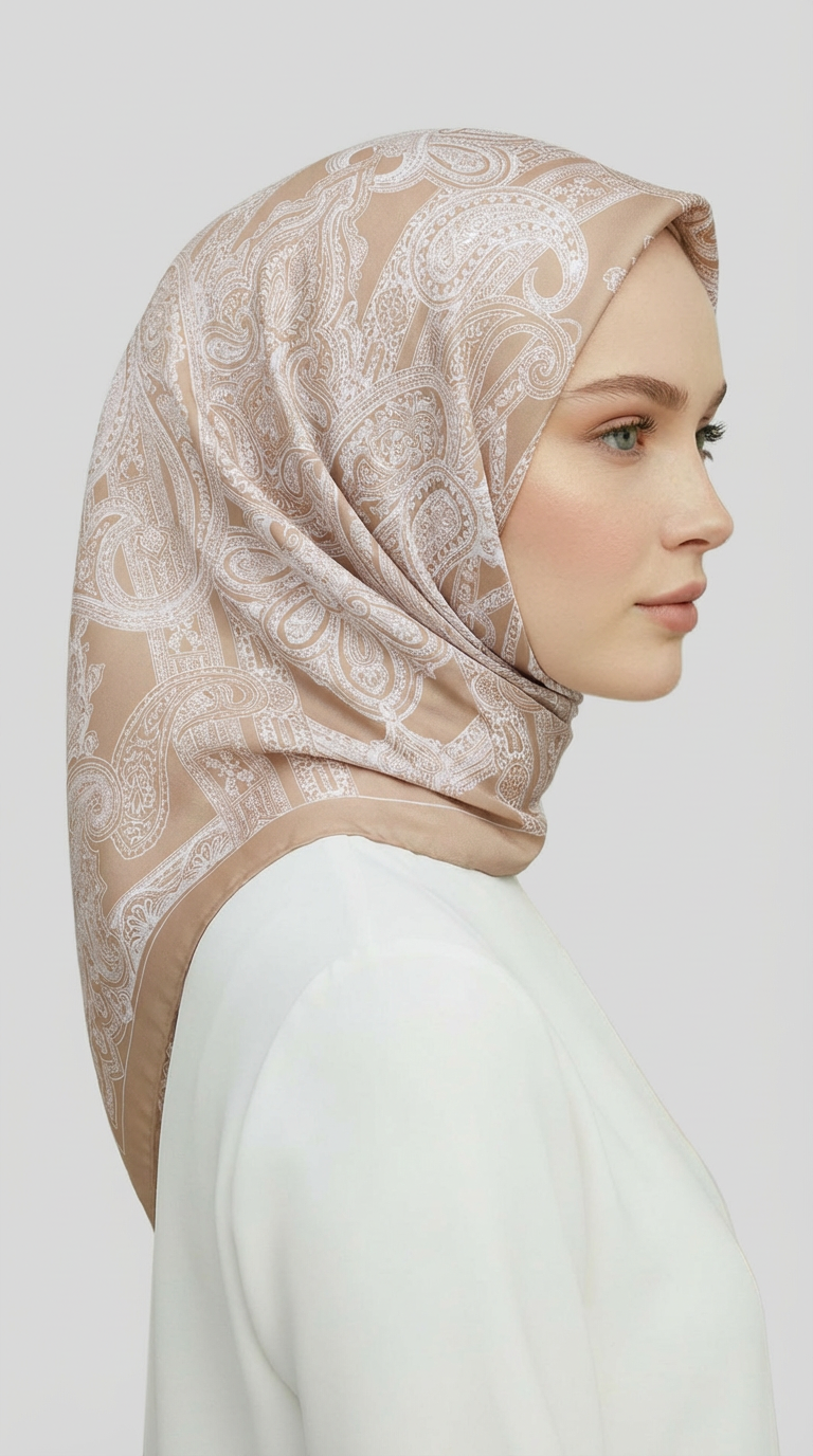 ETNİK DESEN TWİL POLYESTER EŞARP - BEJ