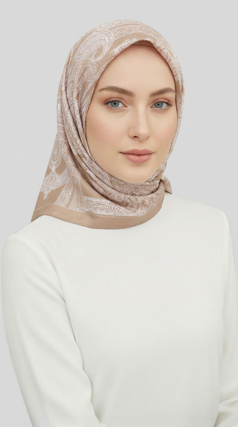 ETNİK DESEN TWİL POLYESTER EŞARP - BEJ