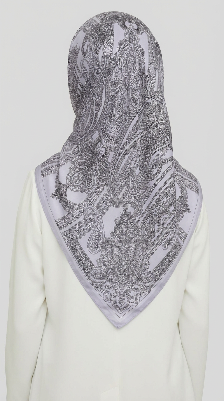 ETNİK DESEN TWİL POLYESTER EŞARP - GRİ