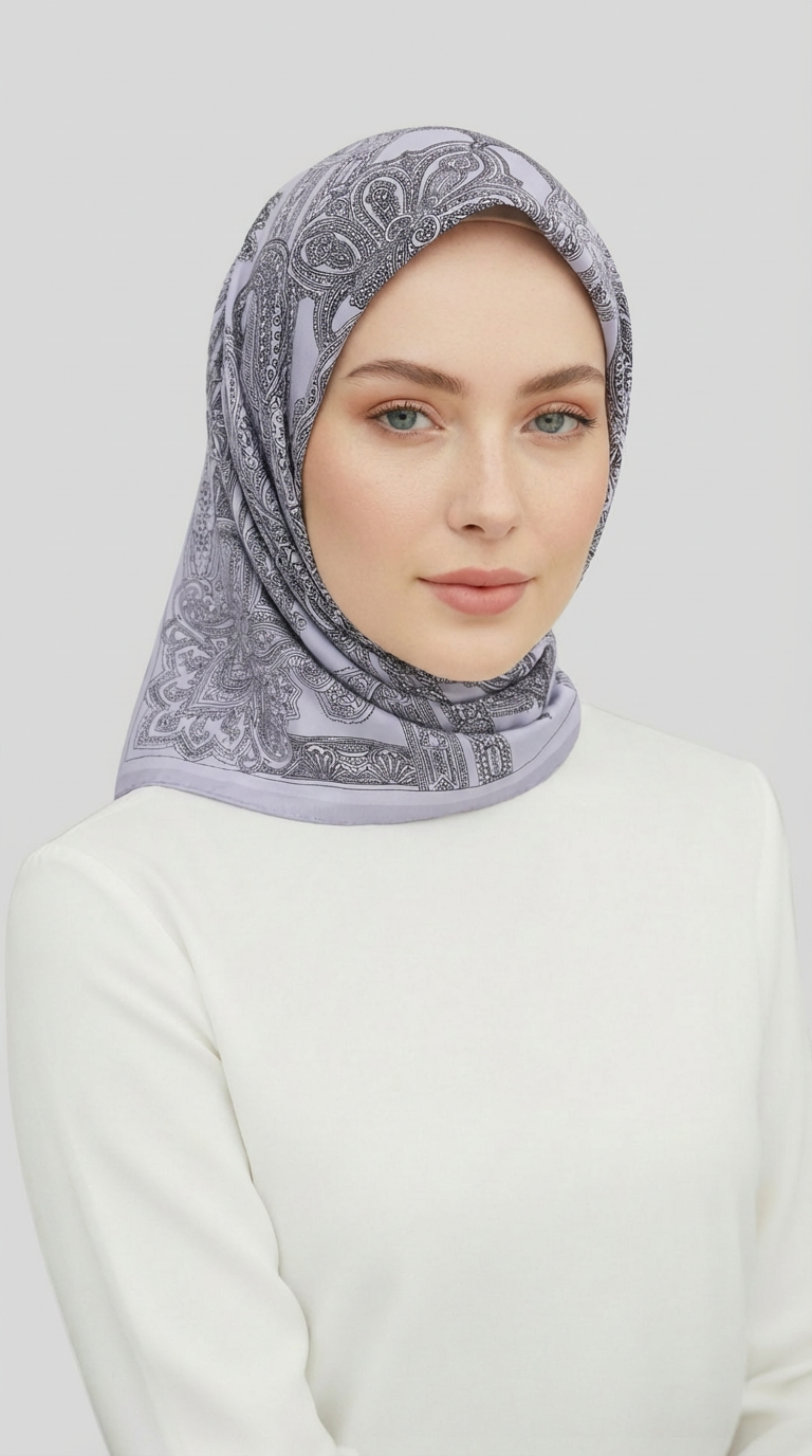 ETNİK DESEN TWİL POLYESTER EŞARP - GRİ
