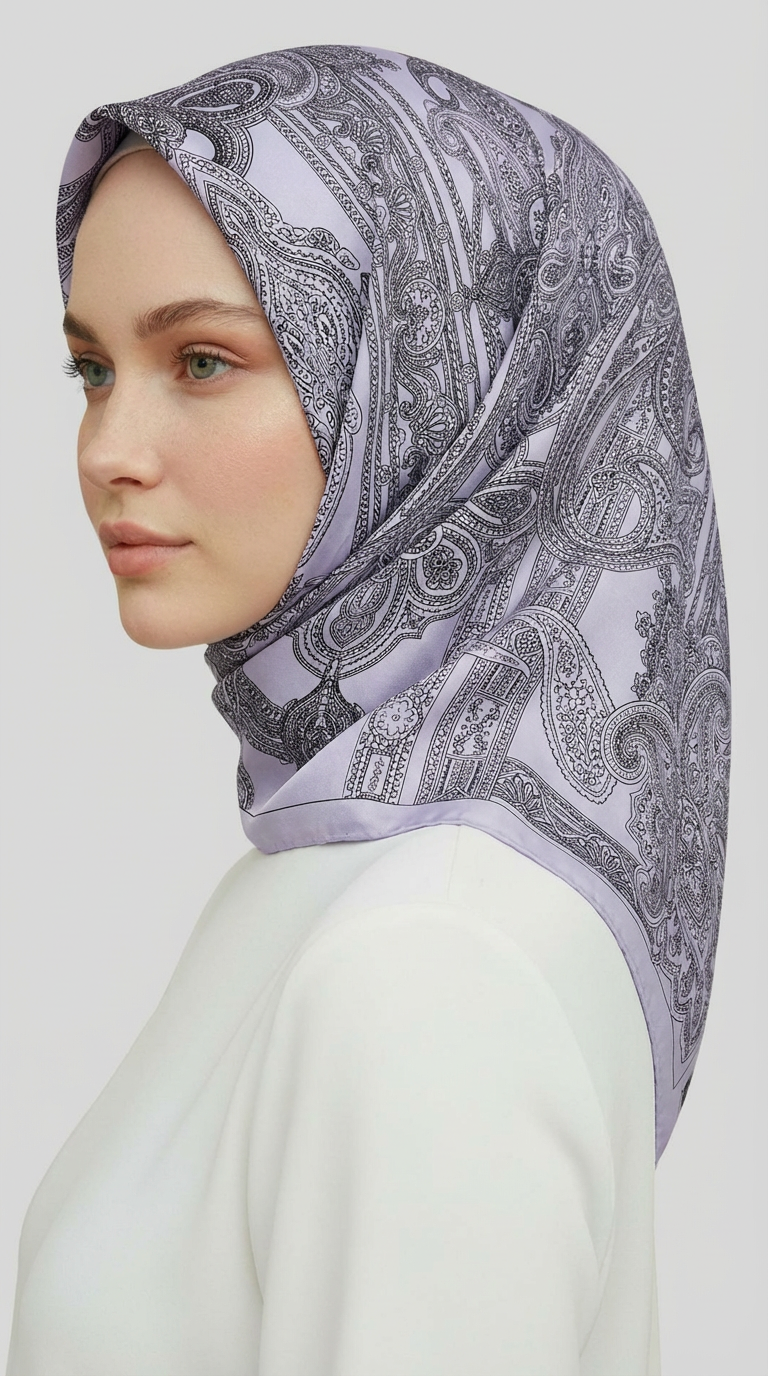 ETNİK DESEN TWİL POLYESTER EŞARP - GRİ