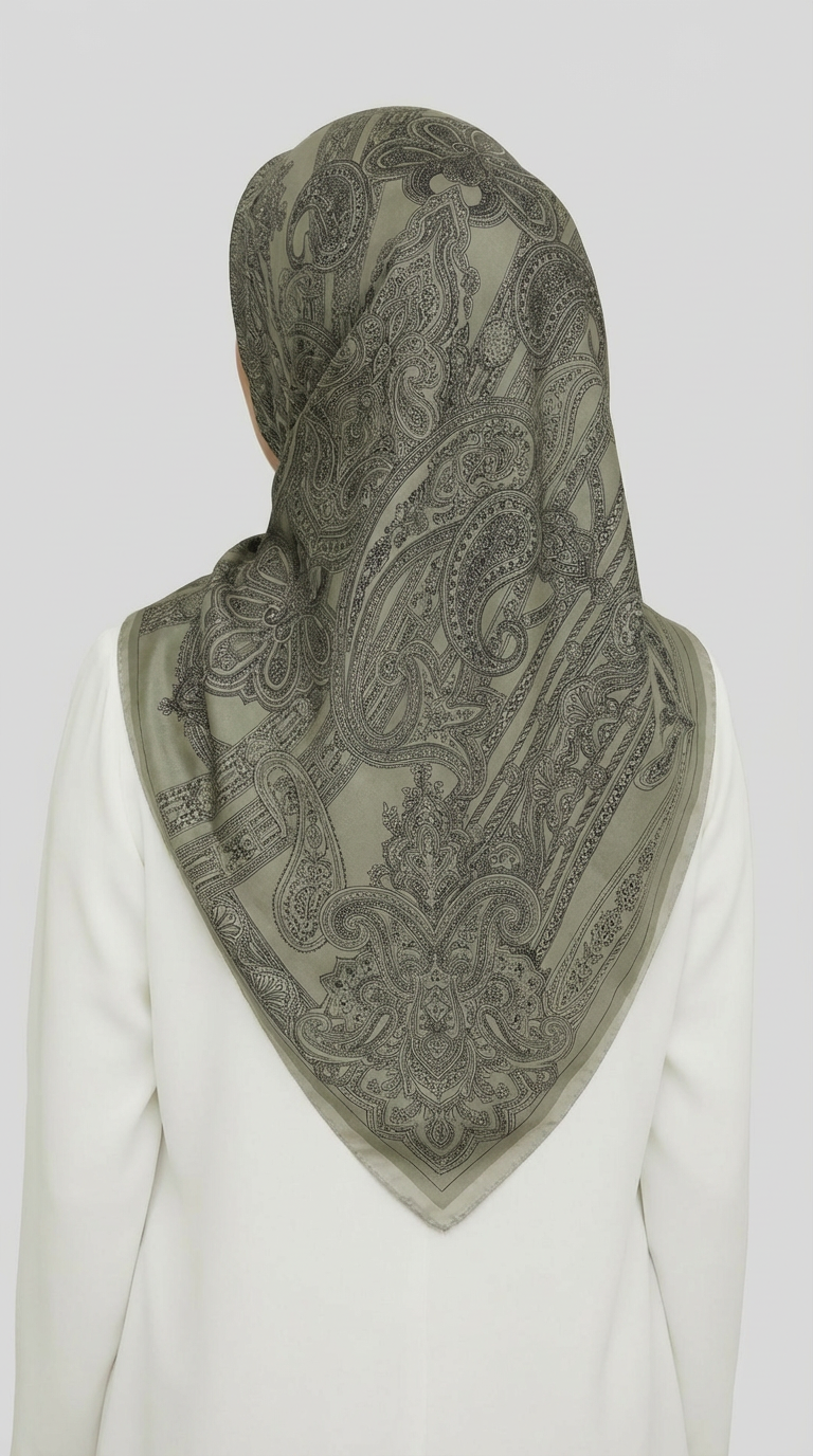 ETNİK DESEN TWİL POLYESTER EŞARP - HAKİ