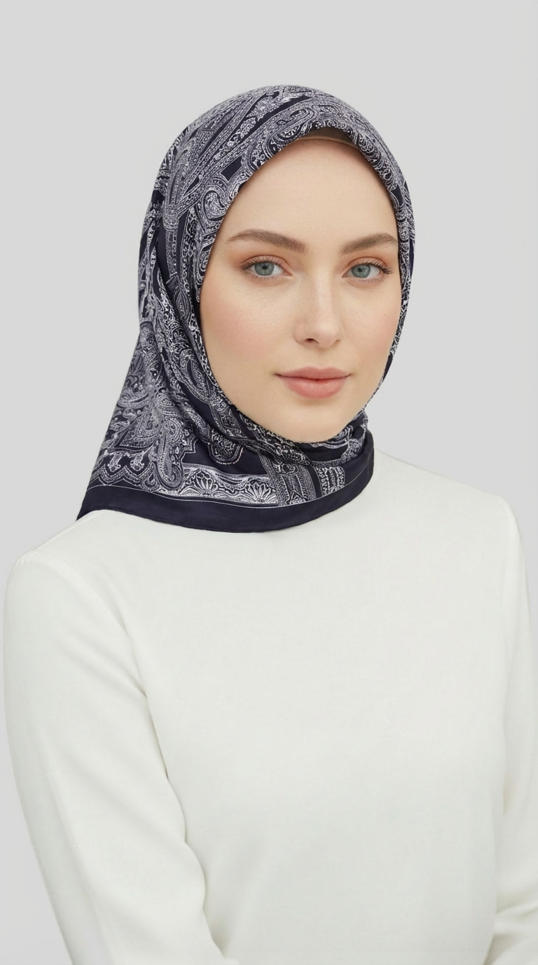 ETNİK DESEN TWİL POLYESTER EŞARP - SİYAH