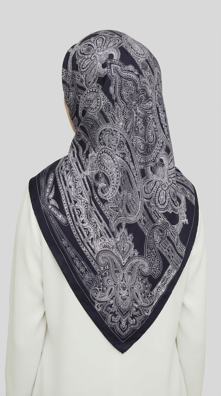 ETNİK DESEN TWİL POLYESTER EŞARP - SİYAH