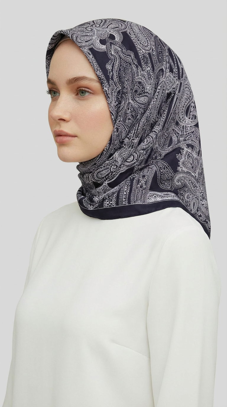 ETNİK DESEN TWİL POLYESTER EŞARP - SİYAH