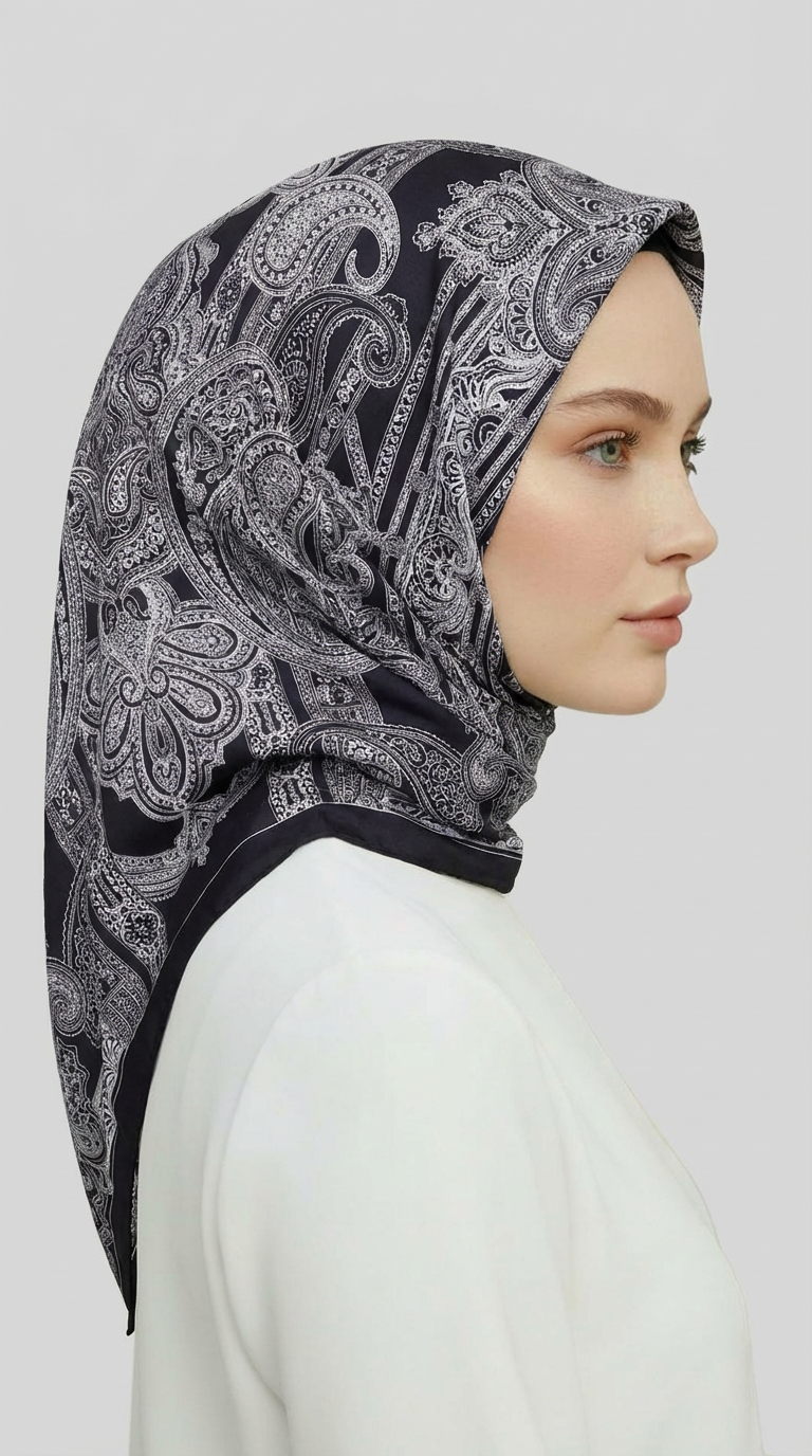 ETNİK DESEN TWİL POLYESTER EŞARP - SİYAH