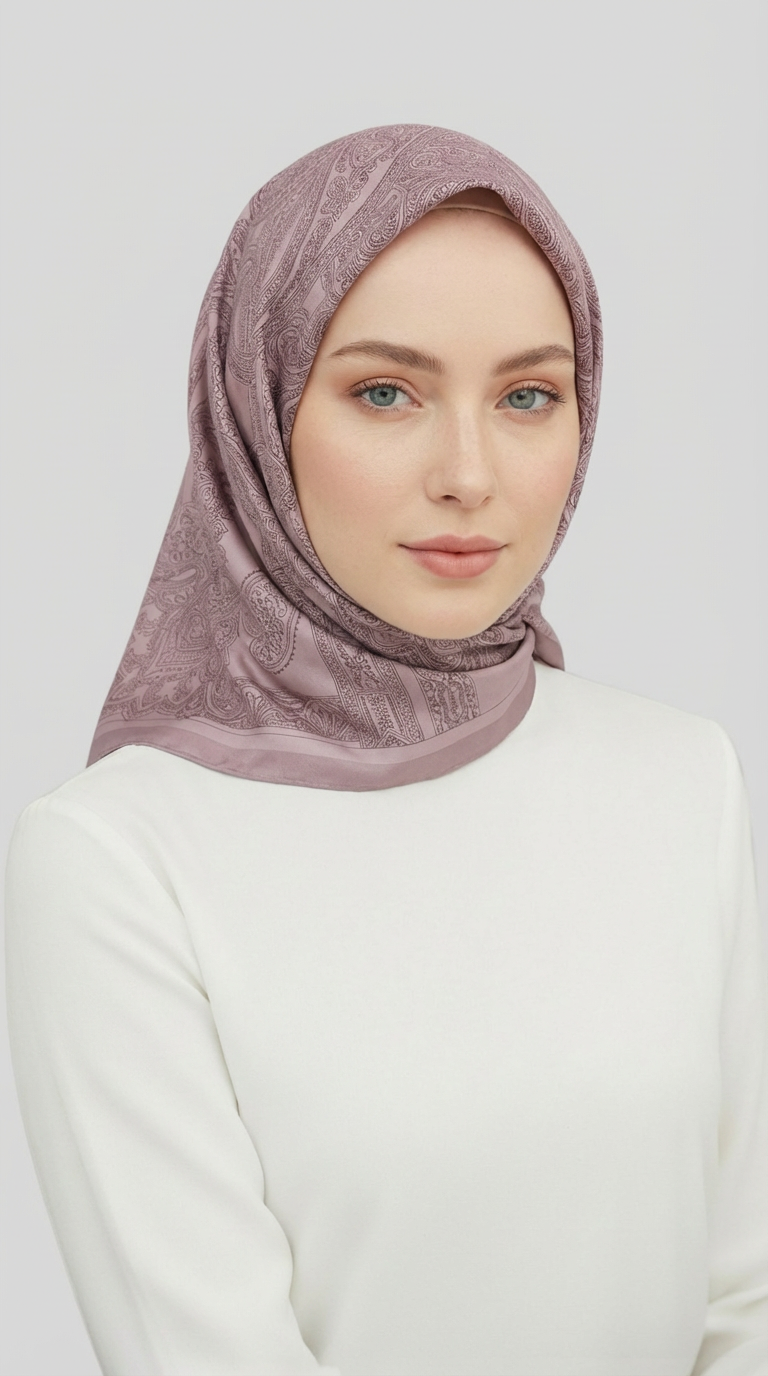 ETNİK DESEN TWİL POLYESTER EŞARP -  TOZ PEMBE
