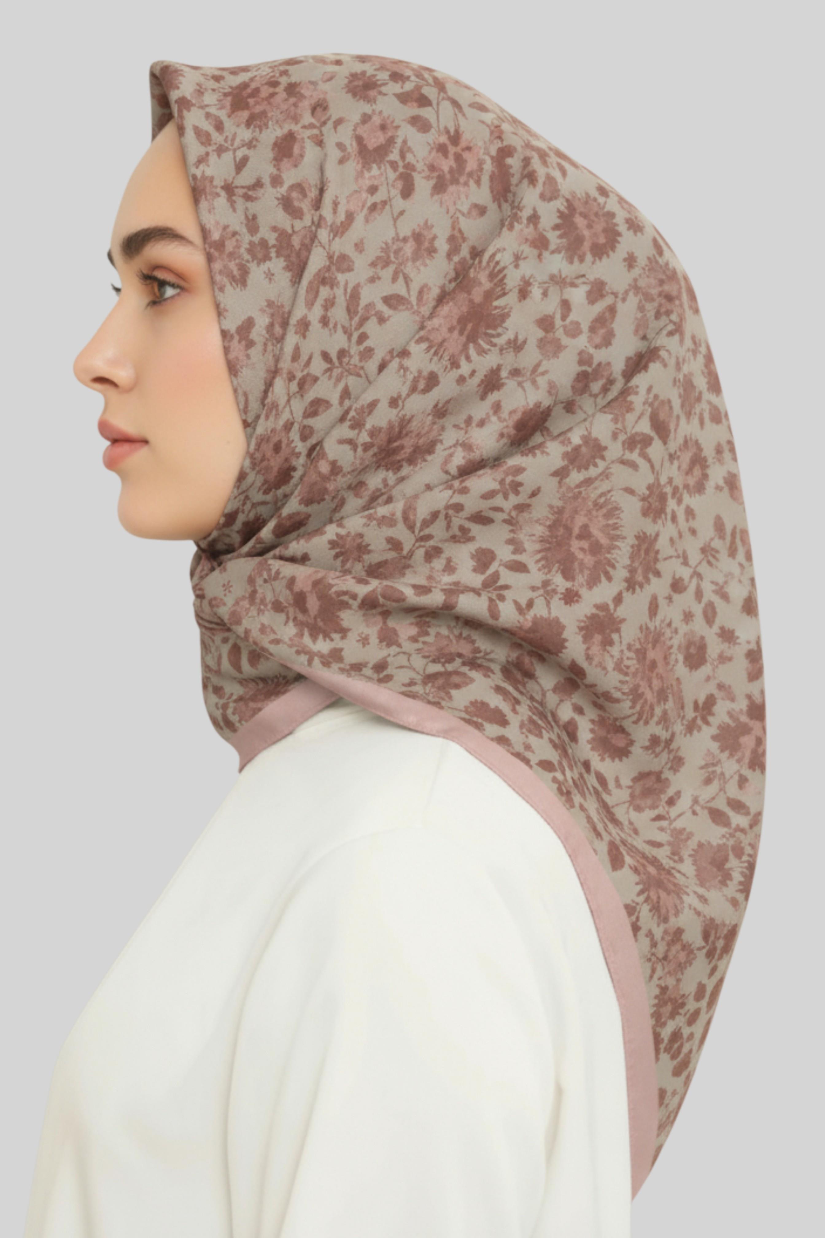 KARACA ÇİÇEK DESEN DOĞAL ELYAF EŞARP -  TOZ PEMBE 