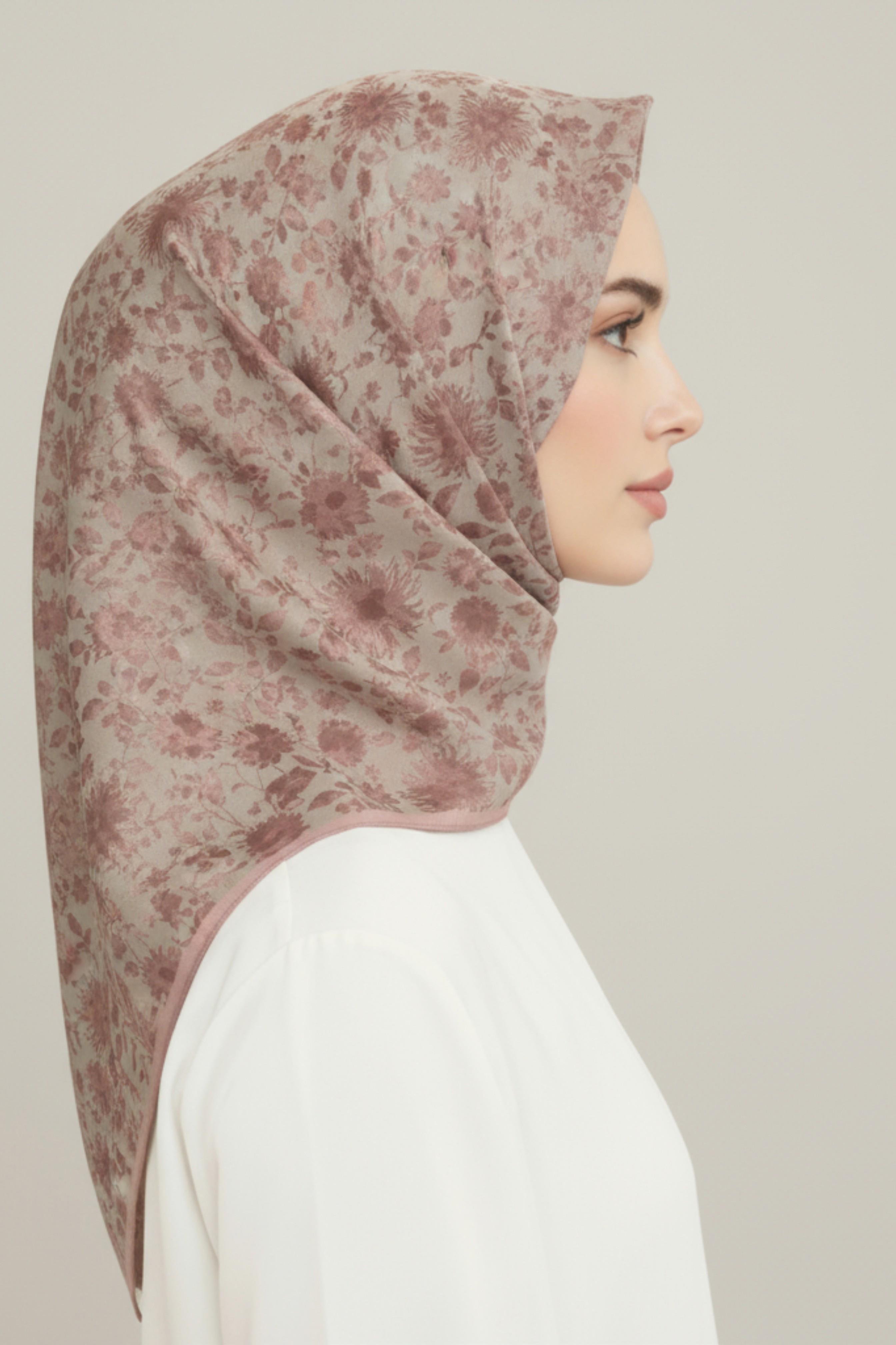 KARACA ÇİÇEK DESEN DOĞAL ELYAF EŞARP -  TOZ PEMBE 