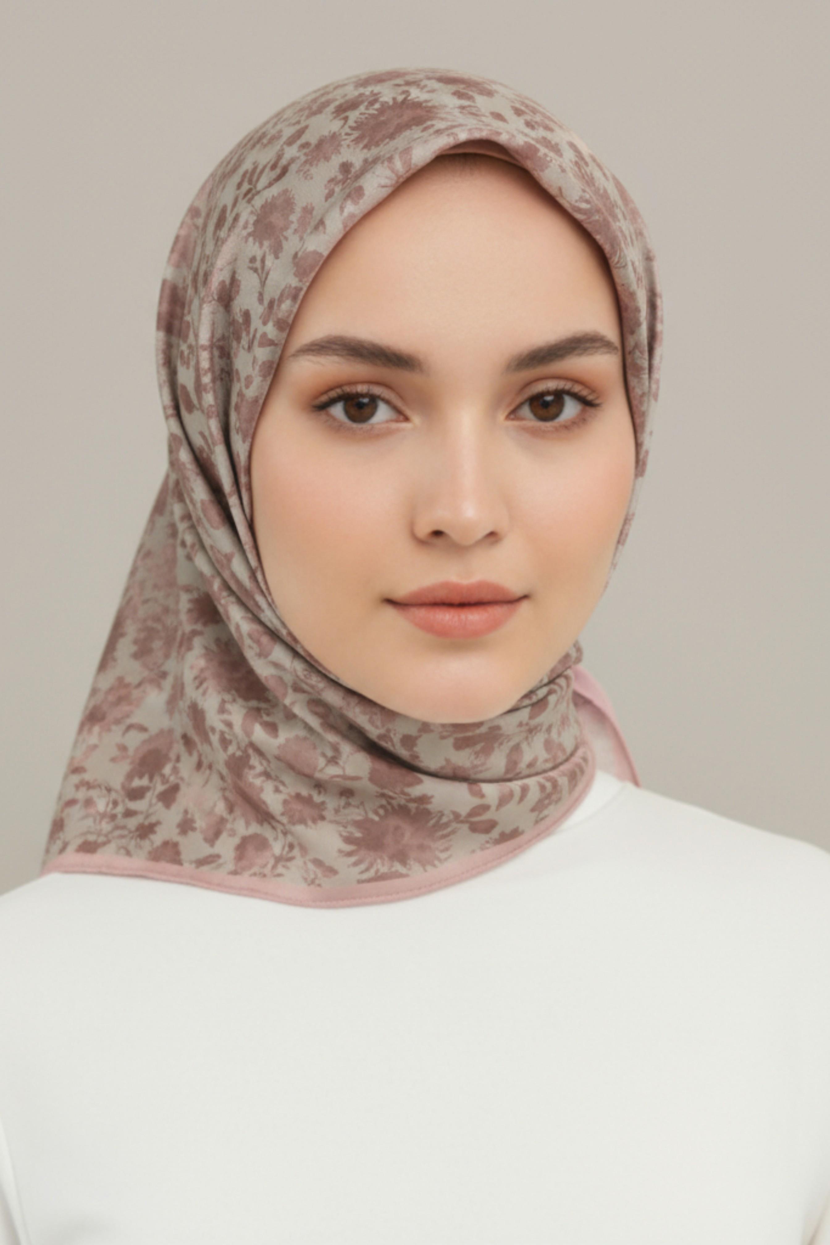 KARACA ÇİÇEK DESEN DOĞAL ELYAF EŞARP -  TOZ PEMBE 