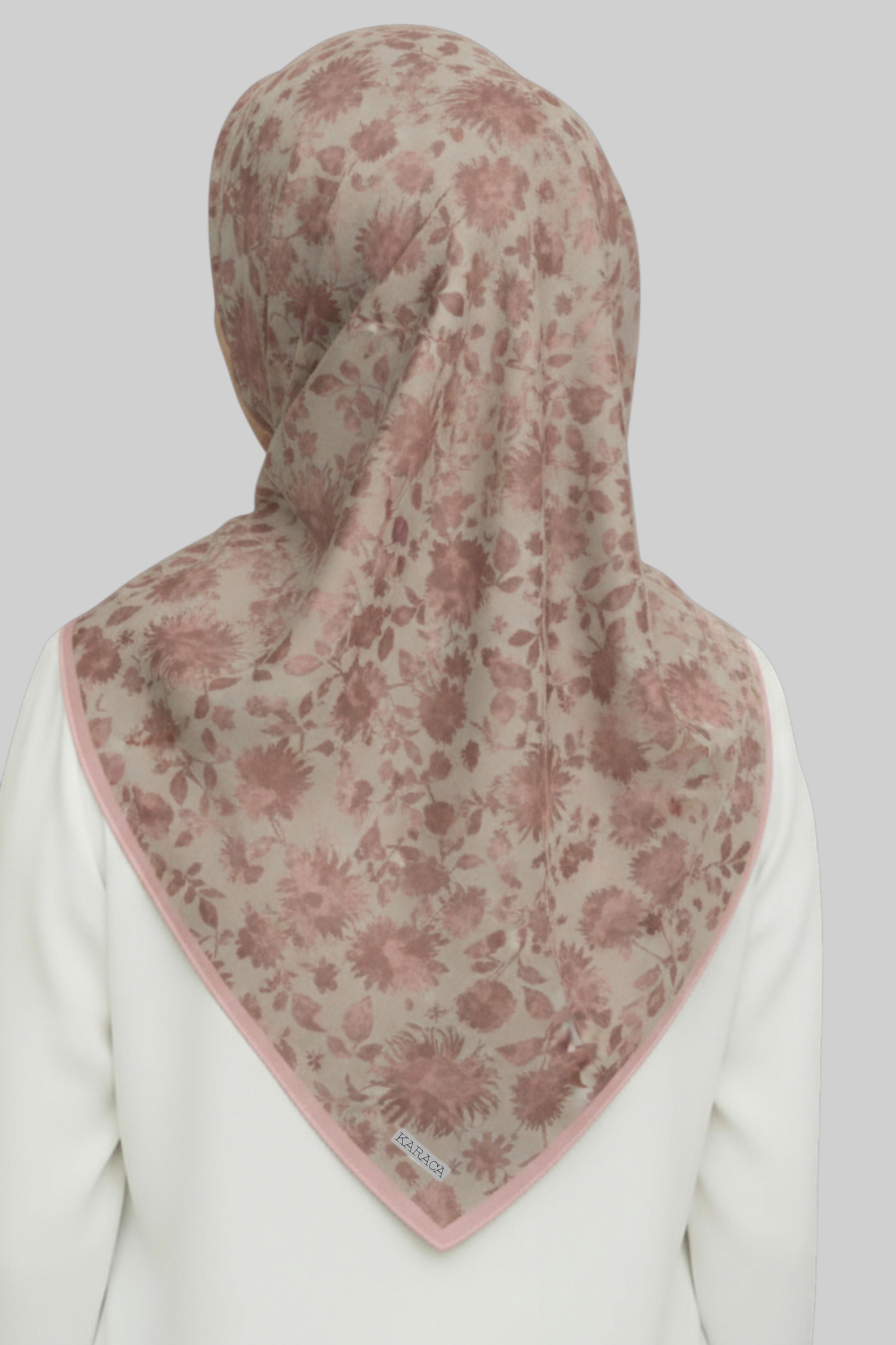 KARACA ÇİÇEK DESEN DOĞAL ELYAF EŞARP -  TOZ PEMBE 