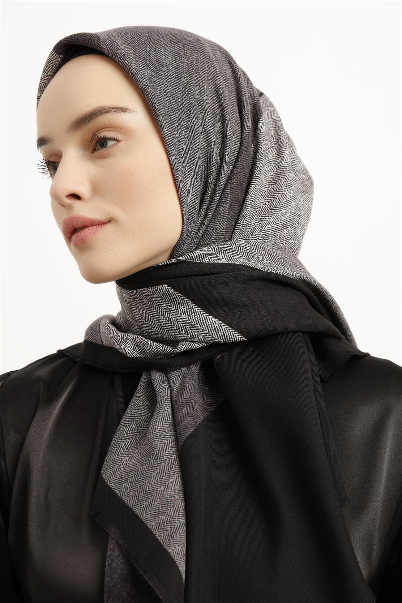 Karaca Yün Eşarp -  SİYAH/BEYAZ