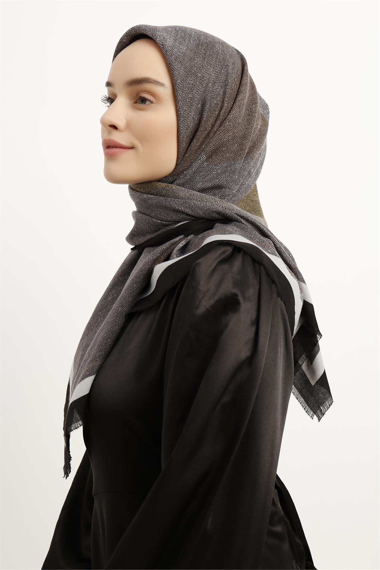 Karaca Yün Eşarp -  SİYAH/BEYAZ