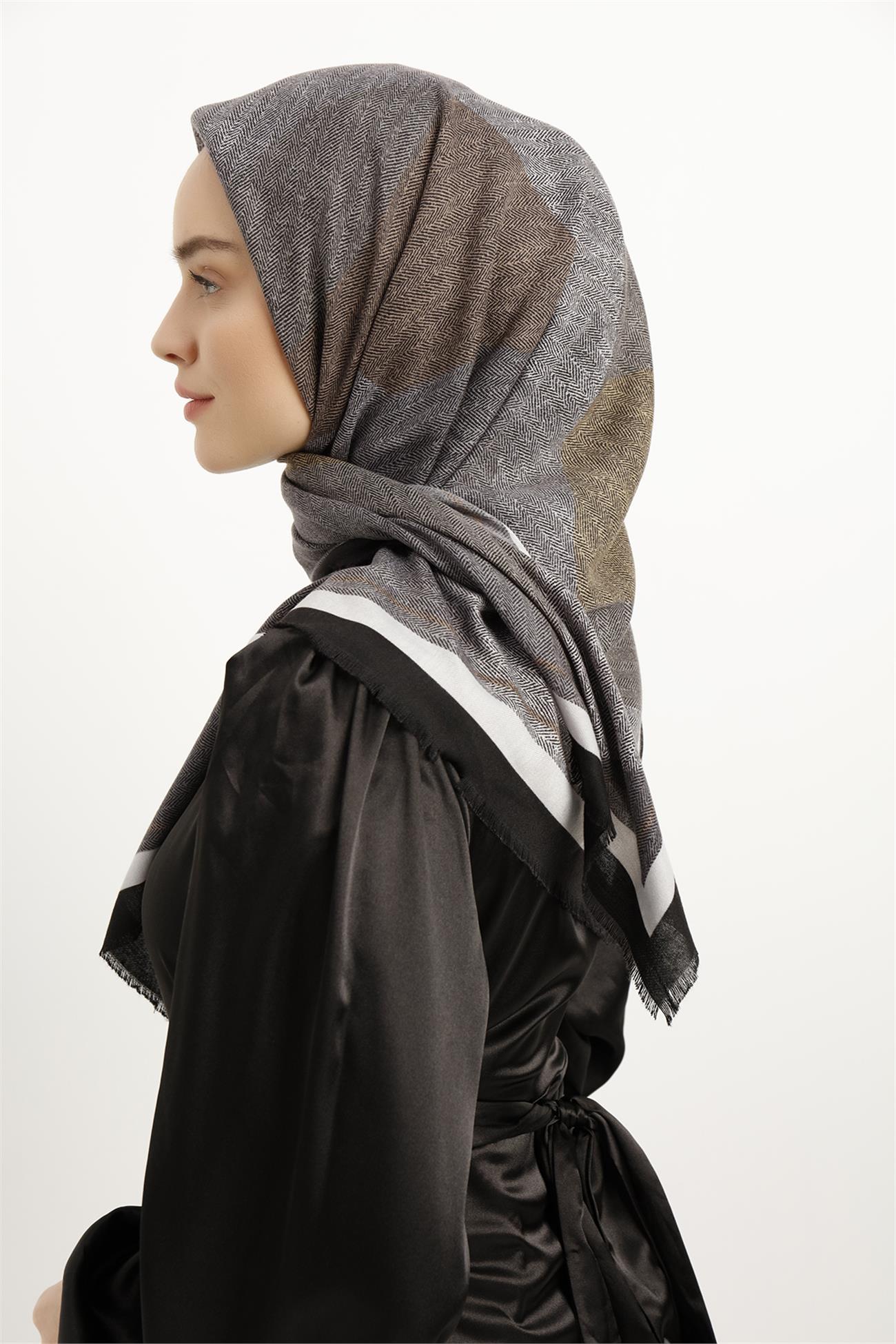 Karaca Yün Eşarp -  SİYAH/BEYAZ