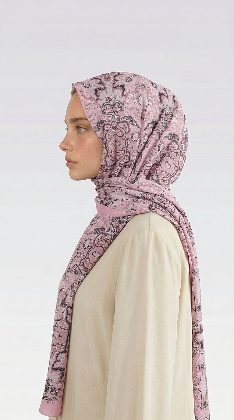 LARA MOTİF DESENLİ COTTON ŞAL - SİYAH / AÇIK PEMBE