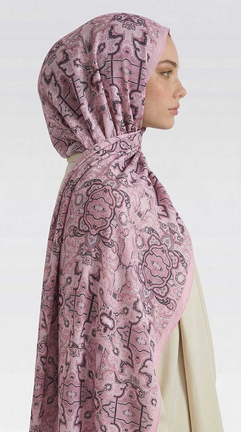 LARA MOTİF DESENLİ COTTON ŞAL - SİYAH / AÇIK PEMBE