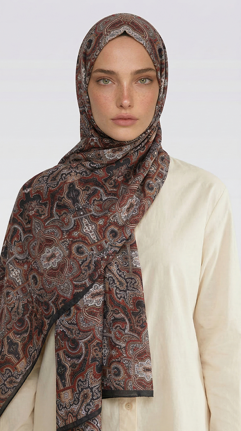 LARA MOTİF DESENLİ COTTON ŞAL -SİYAH / KIRMIZI