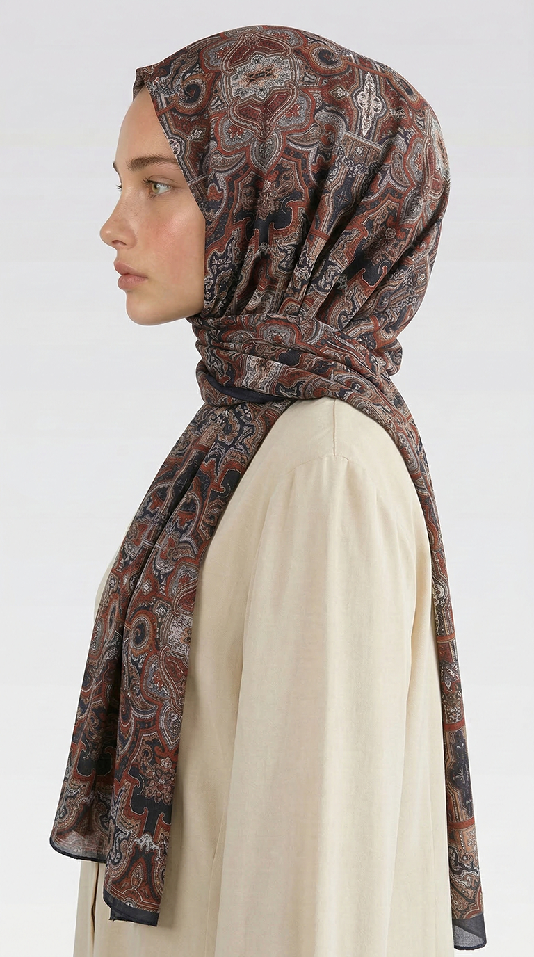 LARA MOTİF DESENLİ COTTON ŞAL -SİYAH / KIRMIZI