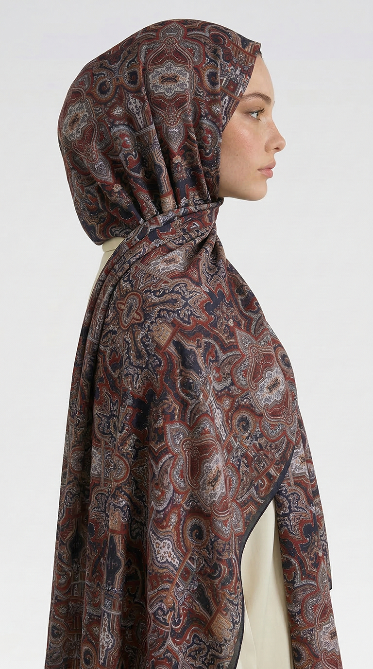 LARA MOTİF DESENLİ COTTON ŞAL -SİYAH / KIRMIZI