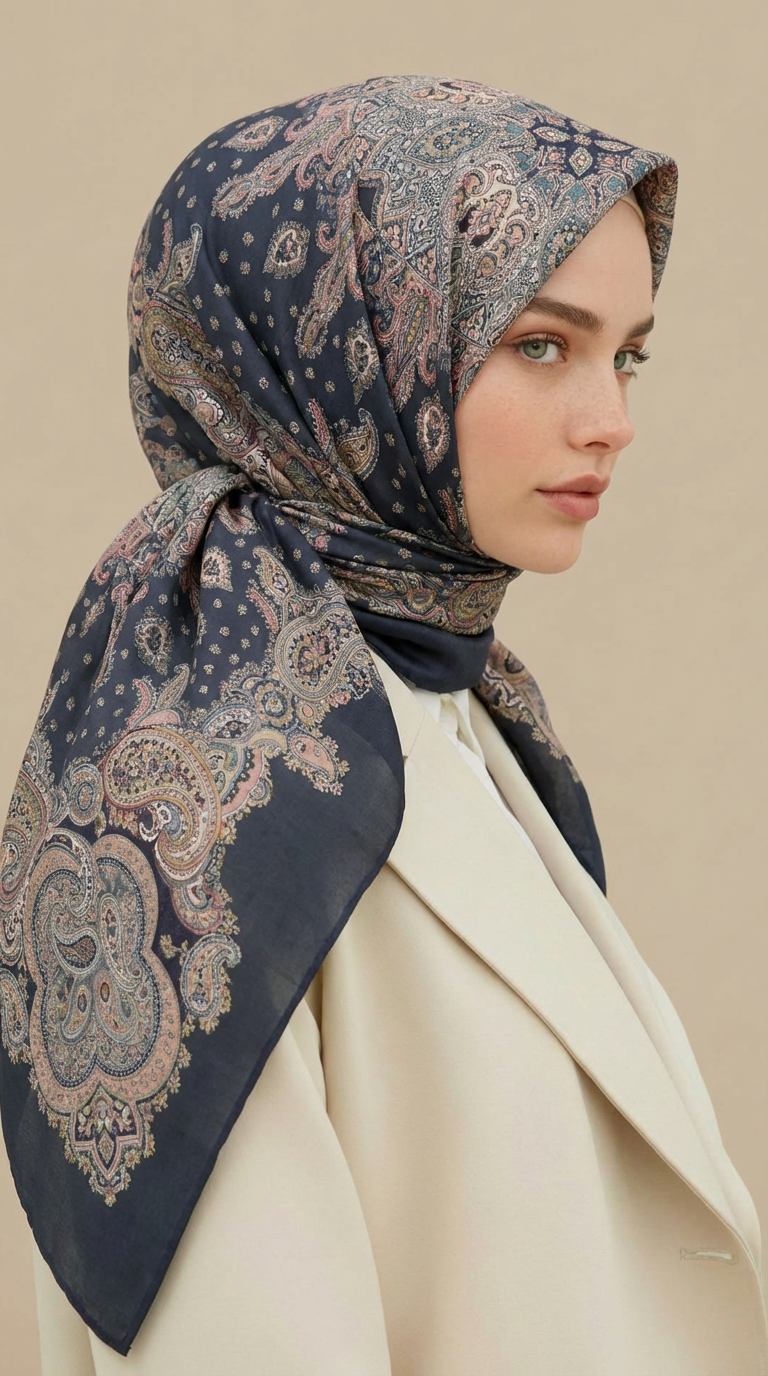 LAVİNİA DESENLİ 120*120 CM COTTON EŞARP   - HAKİ 