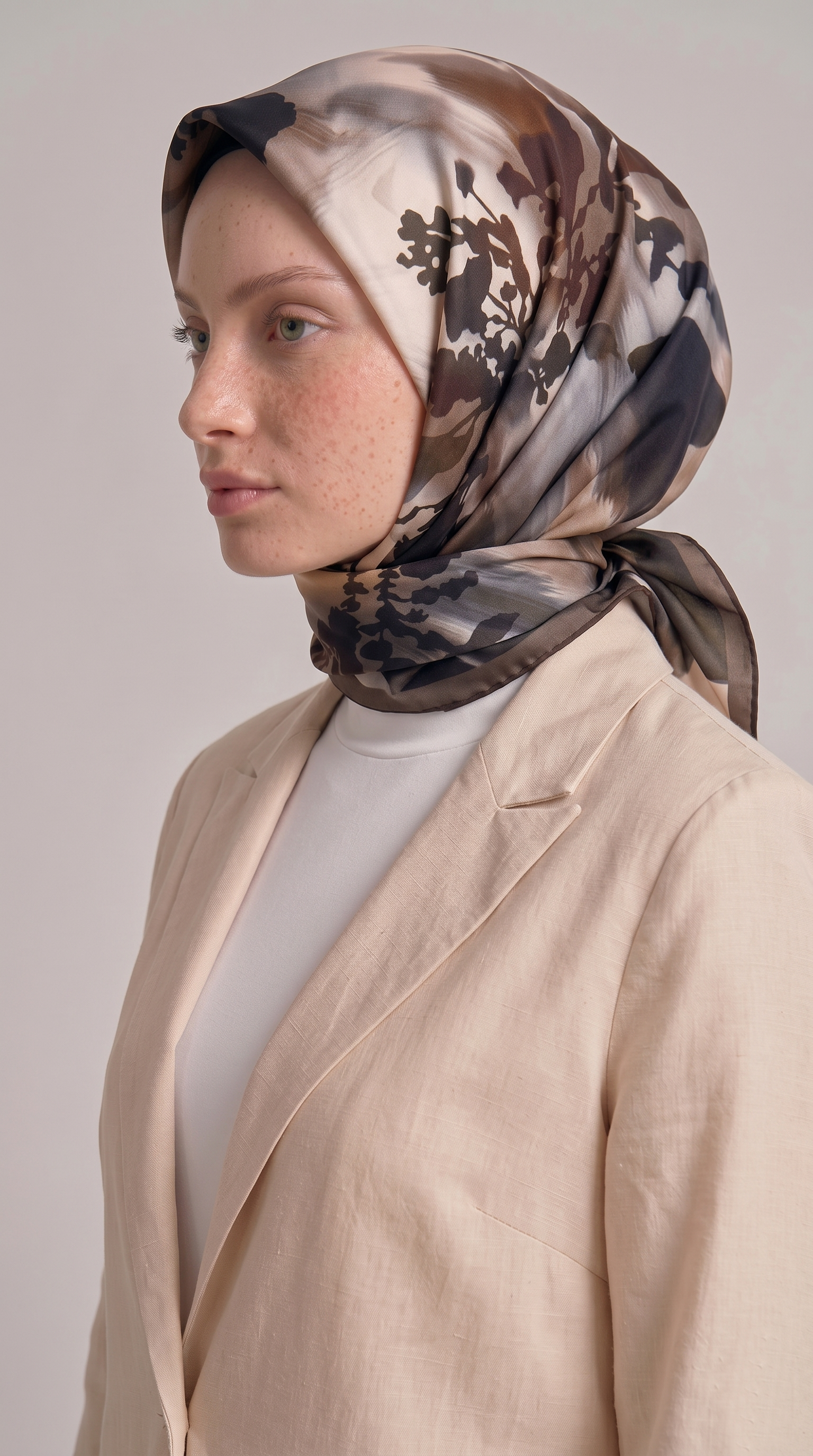 LAVİN DESENLİ RAYON EŞARP -  KOYU BEJ