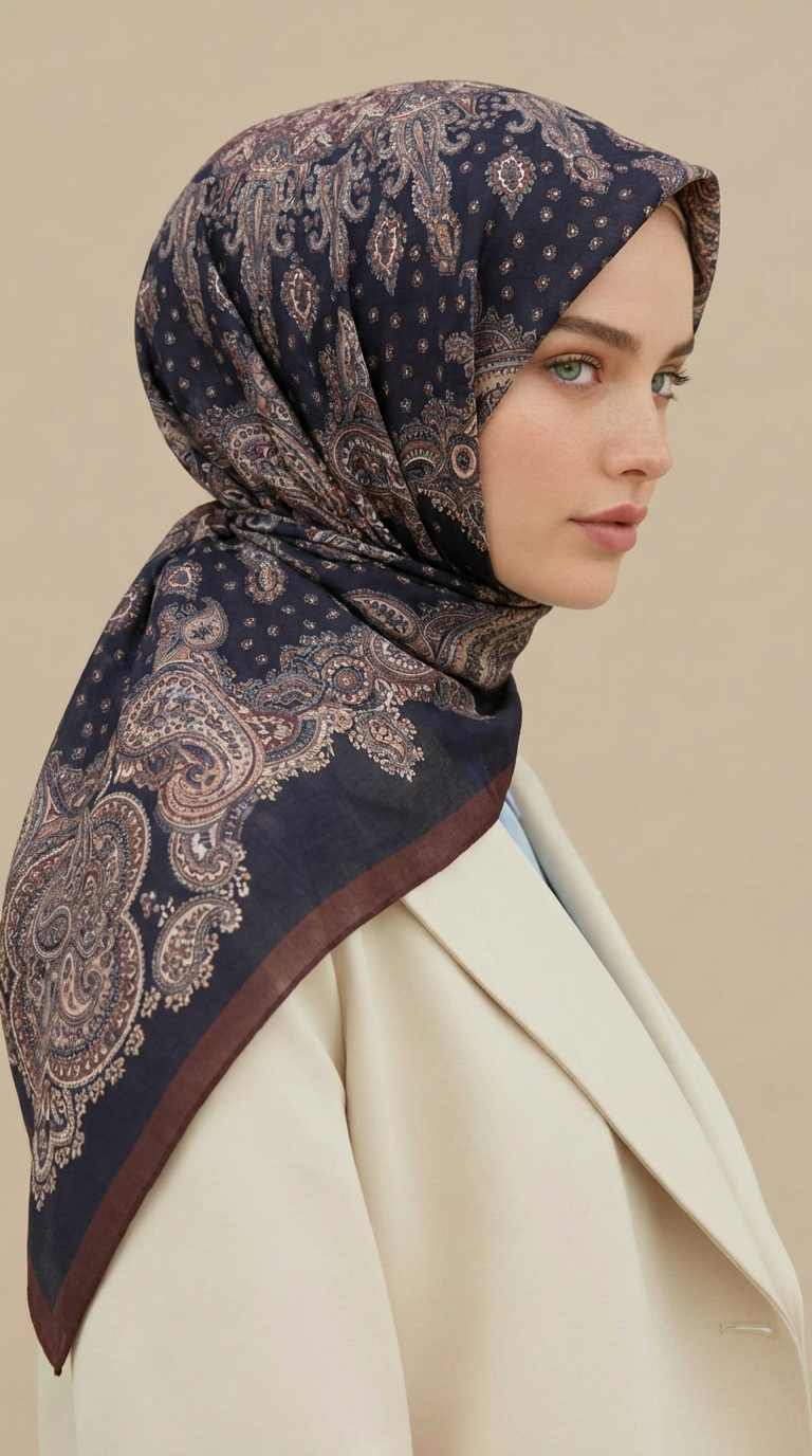 LAVİNİA DESENLİ 120*120 CM COTTON EŞARP   -SİYAH / BORDO