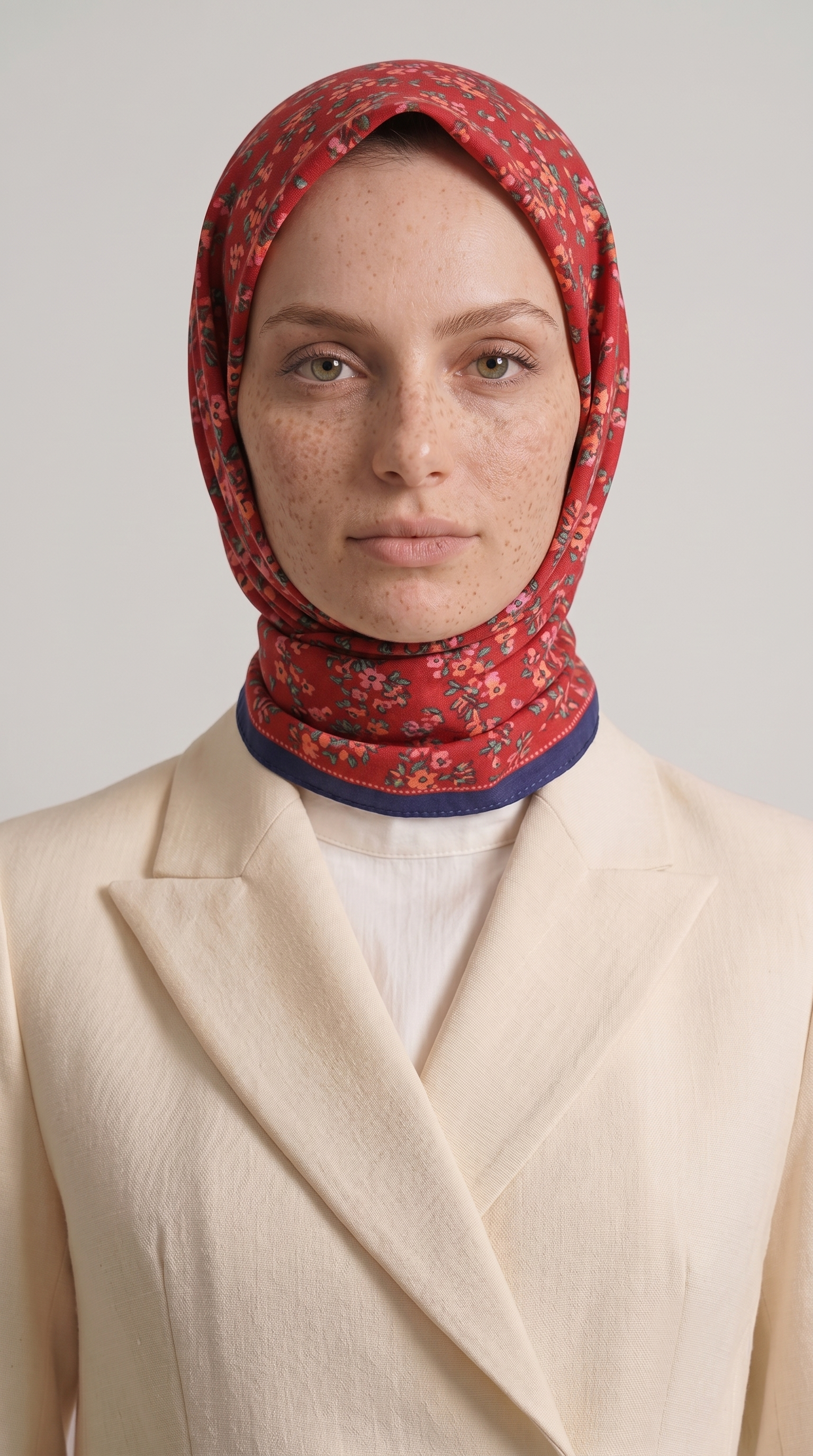LİLYA DESENLİ ÇİÇEK DESENLİ İPEK ŞİFON EŞARP - KIRMIZI / LACİVERT 